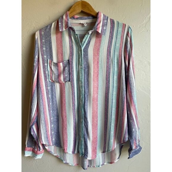 NWOT En Crème Striped Button Up Bohemian Southwestern Print Shirt Size Medium Ca - Picture 5 of 14